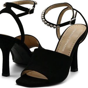 NEW ADRIENNE VITTADINI Ginnie Black Suede Jeweled Heeled Sandal Size 9.5